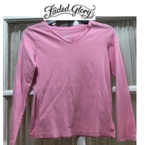Faded Glory pink, long-sleeve, v-neck top; girls' size M (7/8).